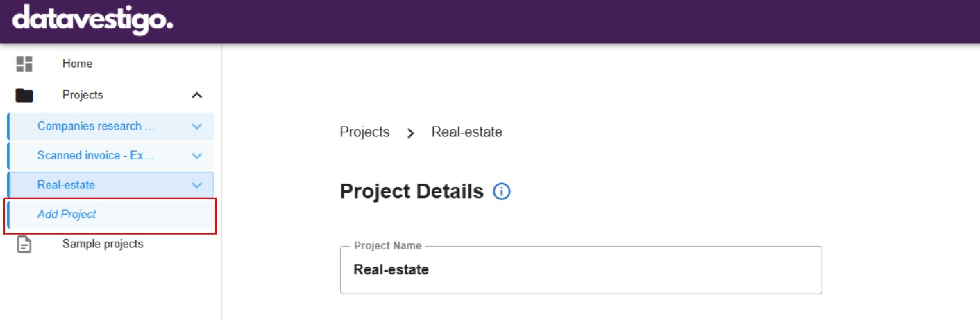 How to create a project in Datavestigo