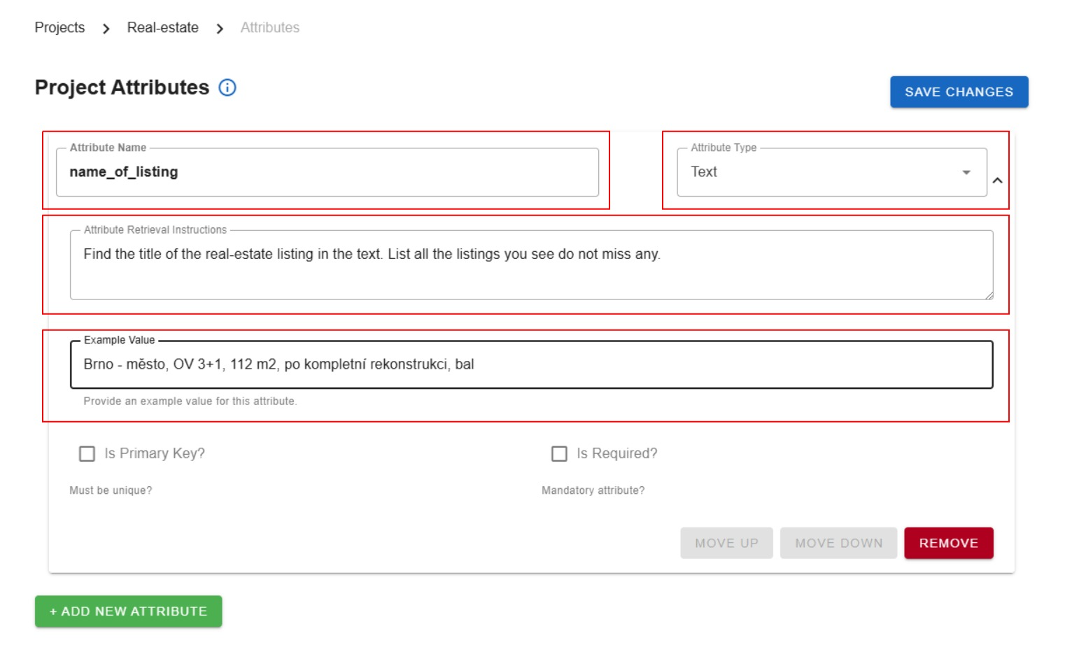 How to define attributes within Datavestigo project