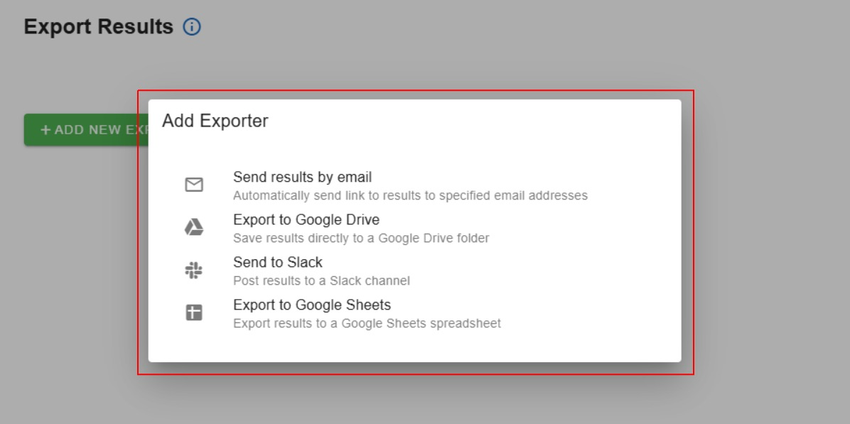 How to set result exporter in Datavestigo