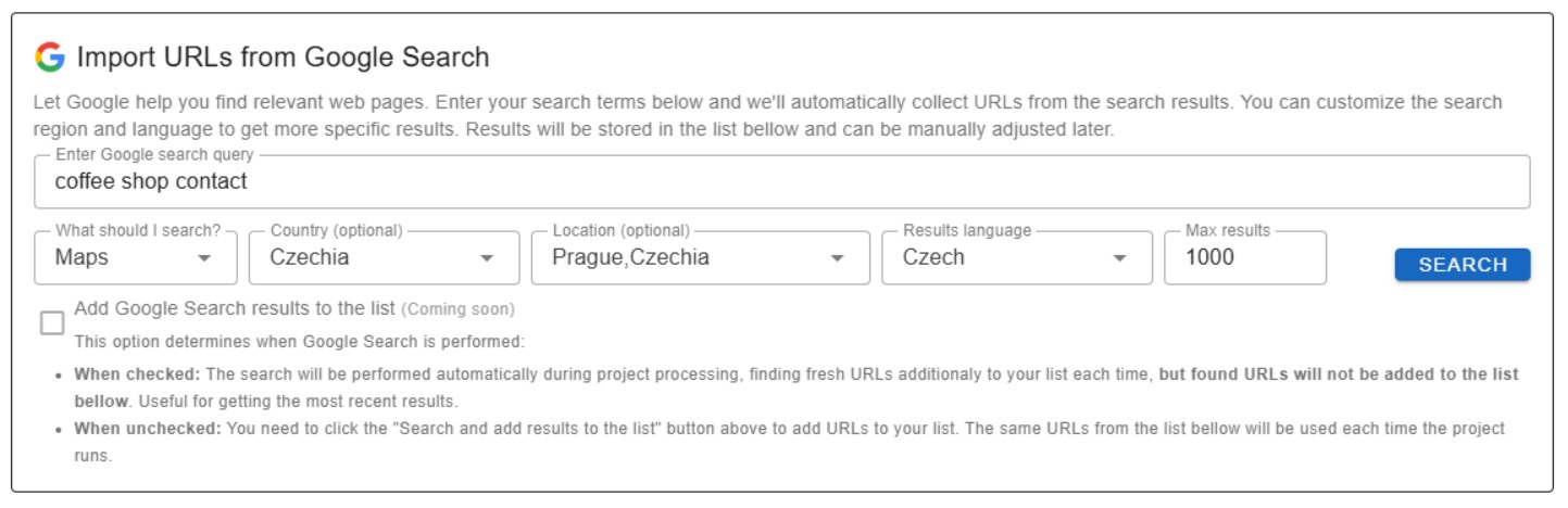 How to define search in Google Search feature - Datavestigo
