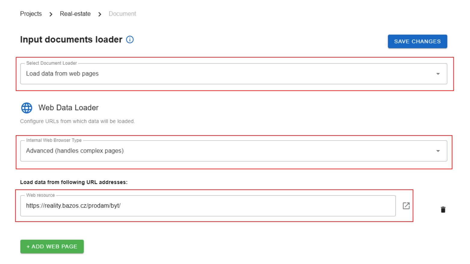 Which loader should you use for real-estate listing scraper within Datavestigo